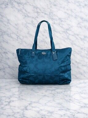 PACKABLE COACH TRAVEL TOTE BAG TEAL LARGE